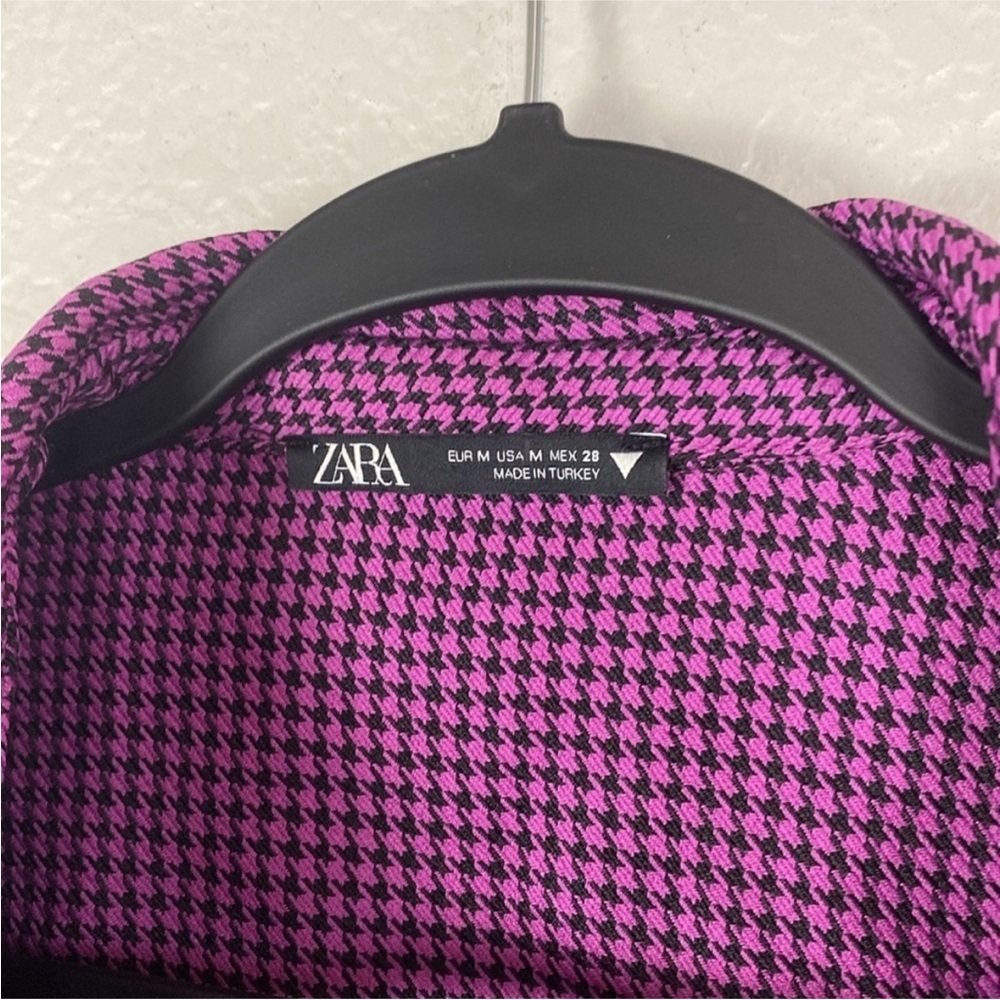 Zara Fuchsia and Black Houndstooth Blazer